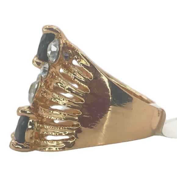 Gold and Black Rhinestone Statement Ring - Size 6.5 - Picture 4 of 7